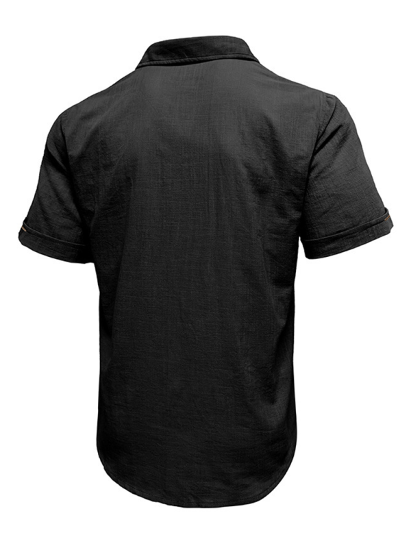 Men’s casual solid color lapel short-sleeved tops