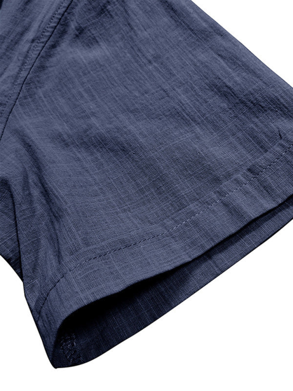 Men’s casual solid color lapel short-sleeved tops