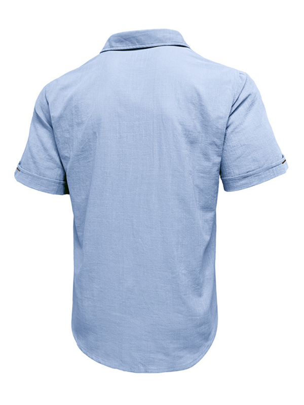 Men’s casual solid color lapel short-sleeved tops