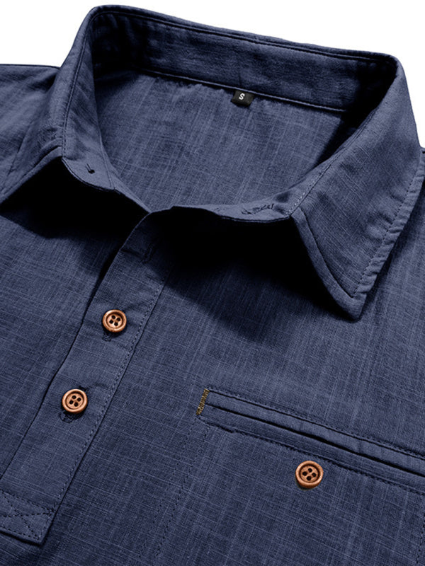Men’s casual solid color lapel short-sleeved tops