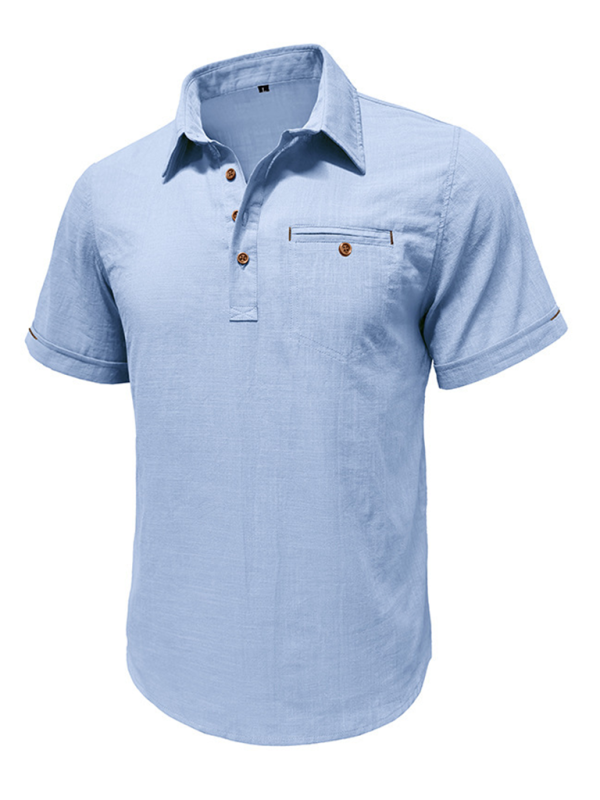 Men’s casual solid color lapel short-sleeved tops