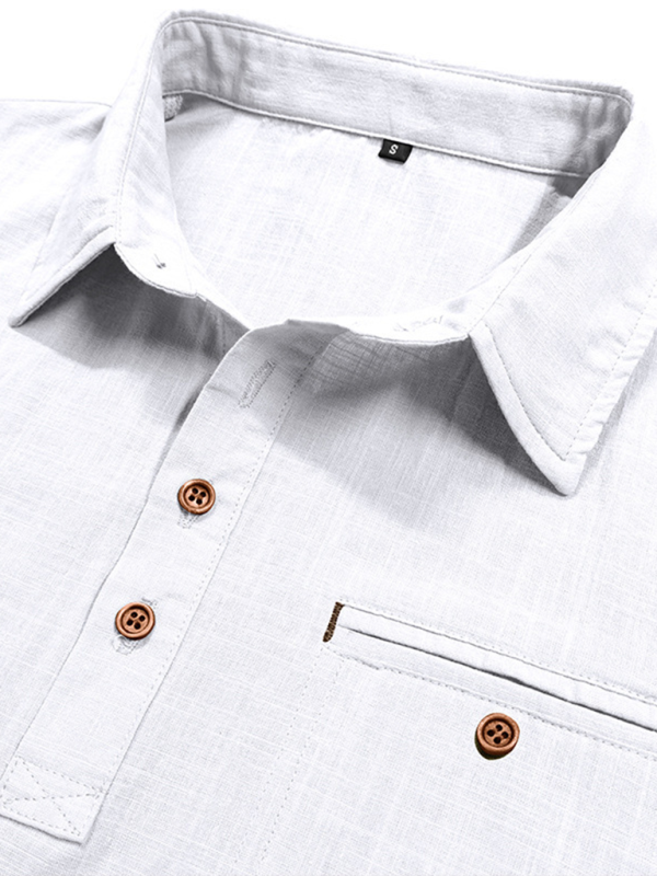 Men’s casual solid color lapel short-sleeved tops
