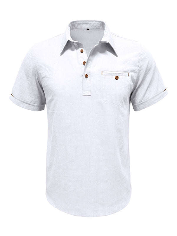 Men’s casual solid color lapel short-sleeved tops