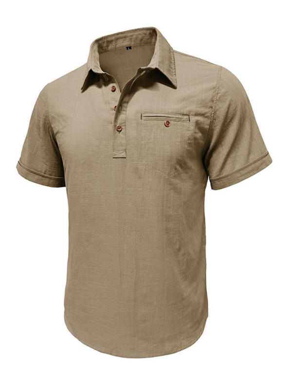Men’s casual solid color lapel short-sleeved tops