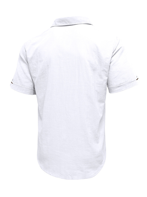 Men’s casual solid color lapel short-sleeved tops