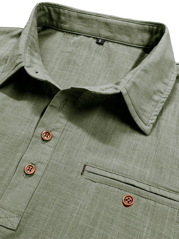 Men’s casual solid color lapel short-sleeved tops