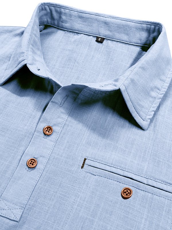Men’s casual solid color lapel short-sleeved tops