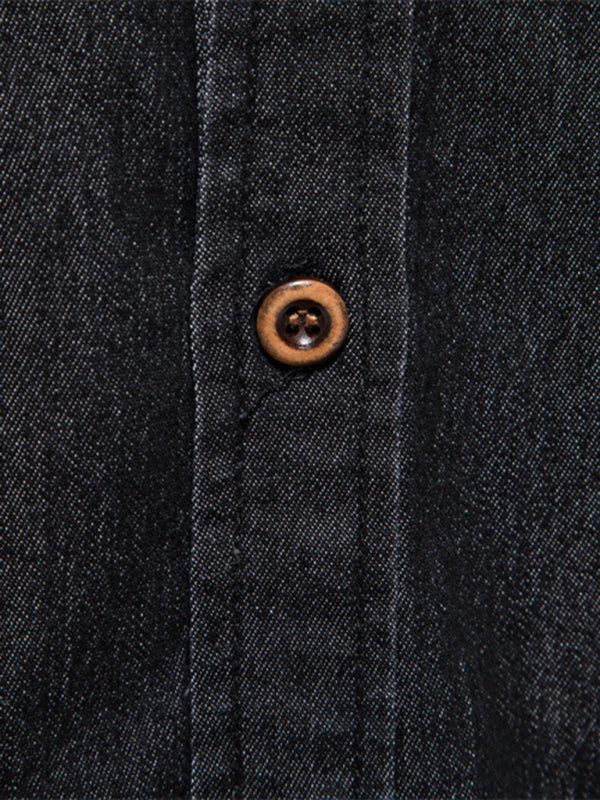 Men’s casual solid color non-iron denim long-sleeved shirt