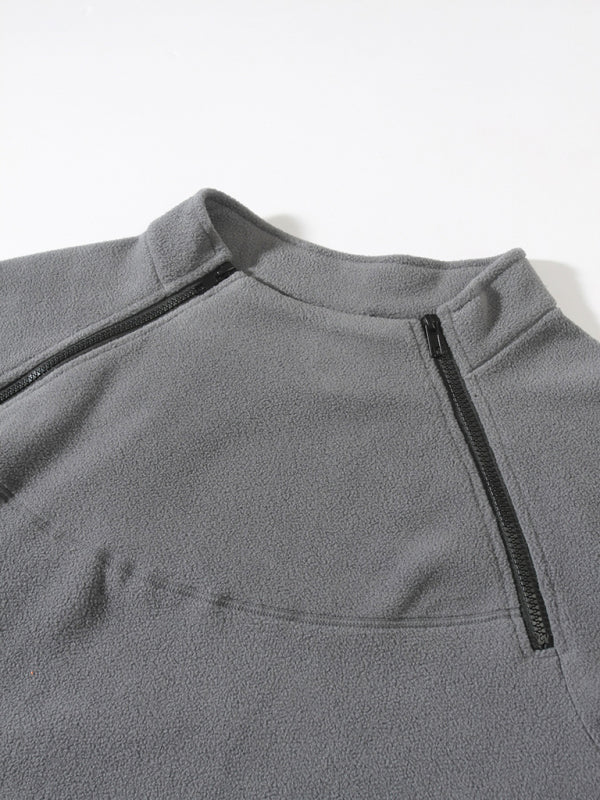 Men’s casual stand collar long sleeve pullover coral fleece jacket