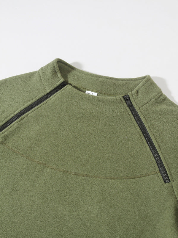 Men’s casual stand collar long sleeve pullover coral fleece jacket
