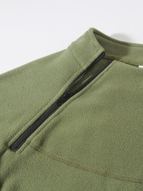 Men’s casual stand collar long sleeve pullover coral fleece jacket