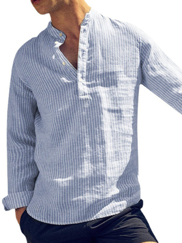 Men’s Casual Striped Cotton Linen Comfortable Breathable Shirt