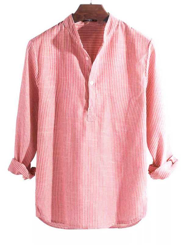 Men’s Casual Striped Cotton Linen Comfortable Breathable Shirt