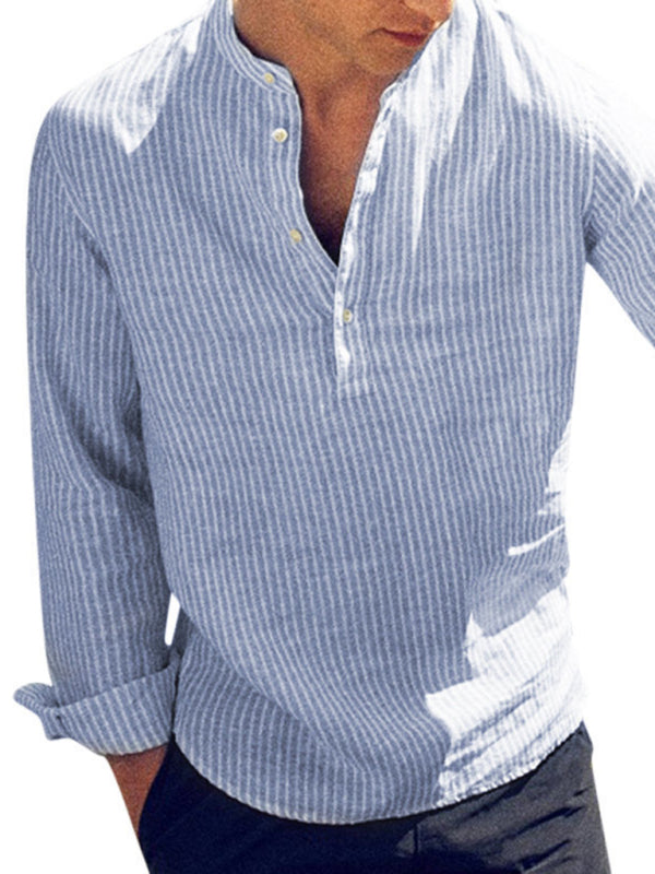 Men’s Casual Striped Cotton Linen Comfortable Breathable Shirt