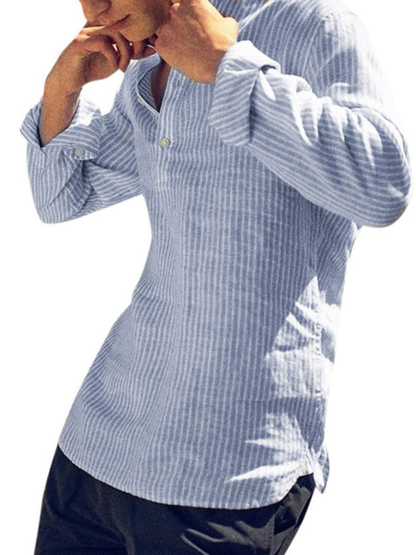 Men’s Casual Striped Cotton Linen Comfortable Breathable Shirt