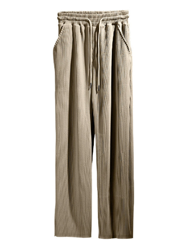 Men’s casual trousers loose straight trousers drapey striped high-waisted wide-leg trousers