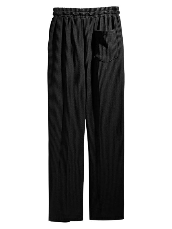 Men’s casual trousers loose straight trousers drapey striped high-waisted wide-leg trousers