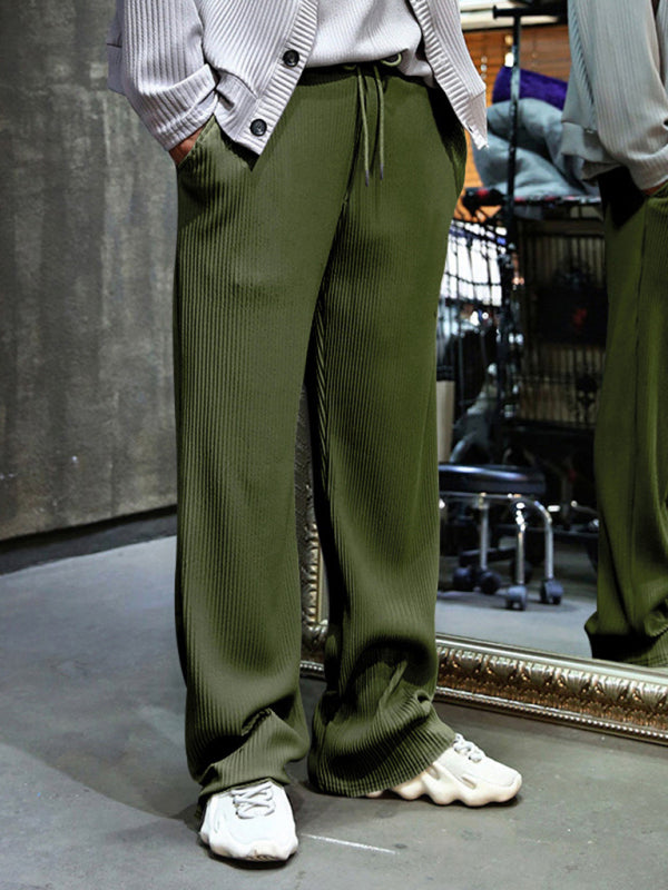 Men’s casual trousers loose straight trousers drapey striped high-waisted wide-leg trousers