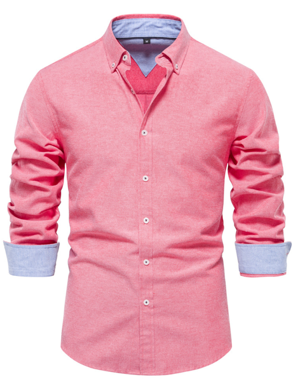 Men’s casual versatile fashion solid color long-sleeved top - Watermelon Red / S