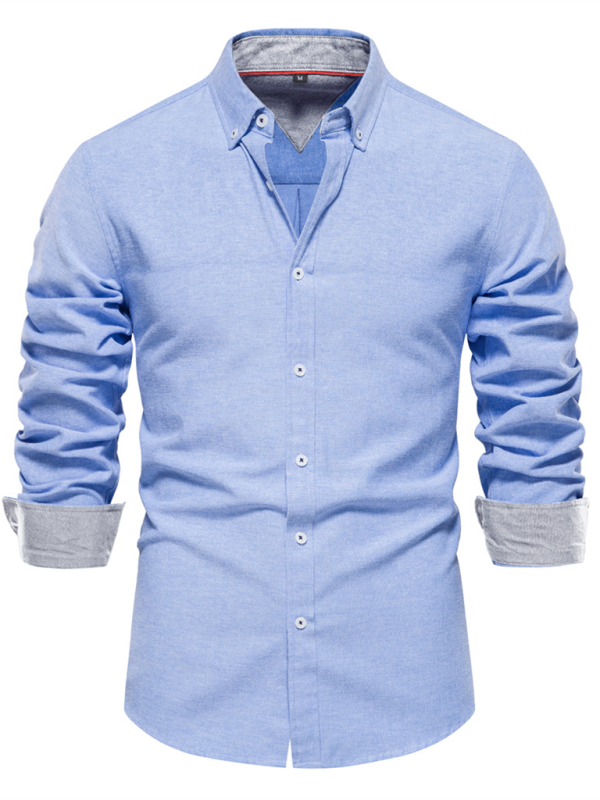 Men’s casual versatile fashion solid color long-sleeved top - Acid blue / S