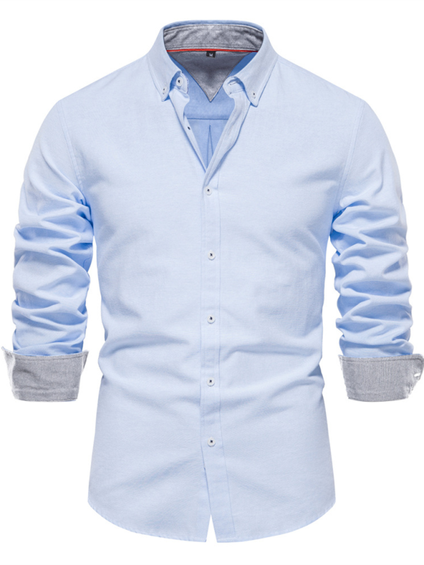 Men’s casual versatile fashion solid color long-sleeved top - Clear blue / S