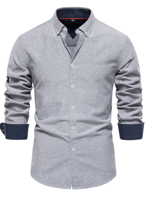 Men’s casual versatile fashion solid color long-sleeved top - Grey / S