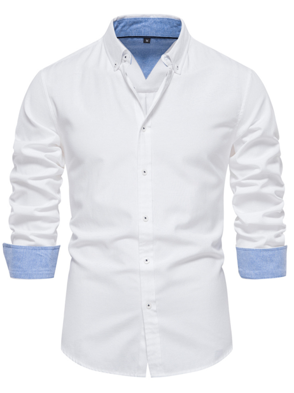 Men’s casual versatile fashion solid color long-sleeved top - White / S