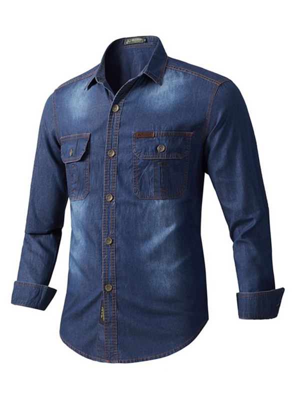 Men’s casual workwear long-sleeved denim shirt - Blue / M