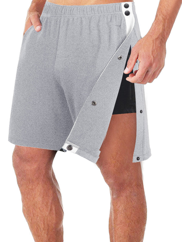 Men’s classic trendy loose-fitting casual sports shorts with full side buttons - Misty grey / M