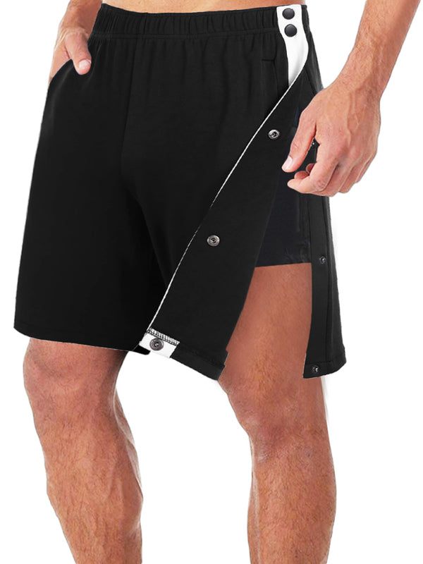 Men’s classic trendy loose-fitting casual sports shorts with full side buttons - Black / M