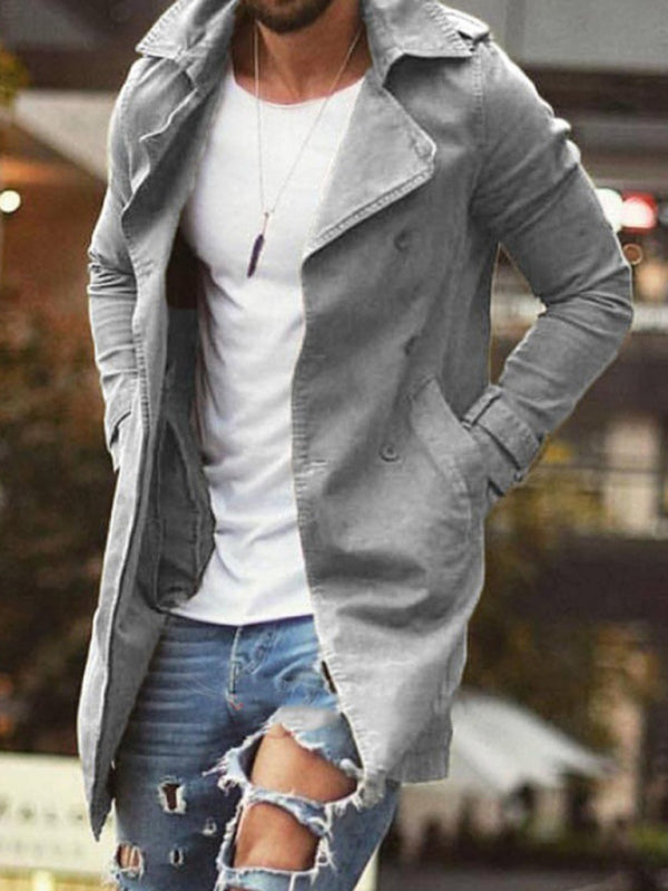 Men’s coat mid-length slim fit large size windbreaker casual jacket - Grey / S