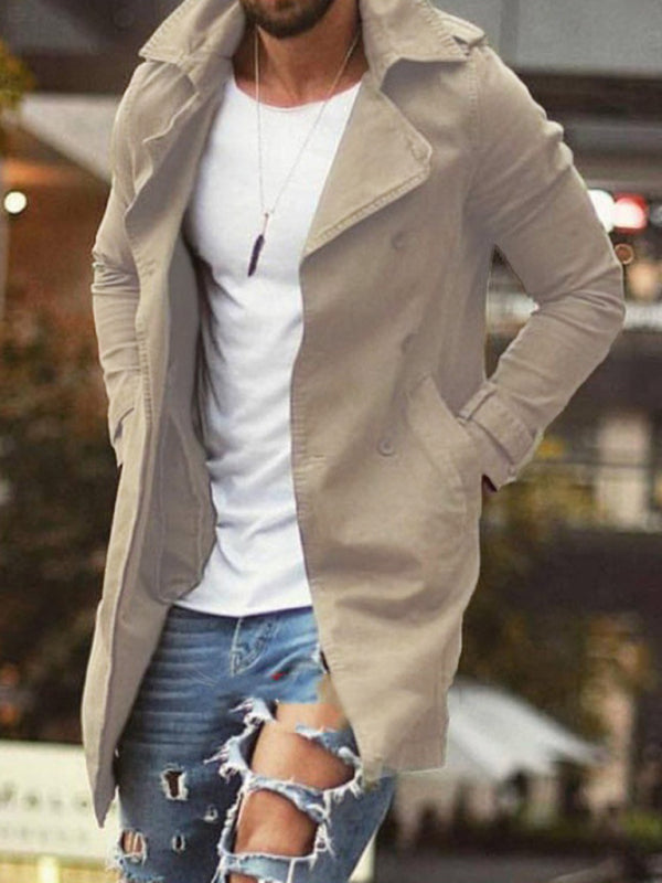 Men’s coat mid-length slim fit large size windbreaker casual jacket - Khaki / S