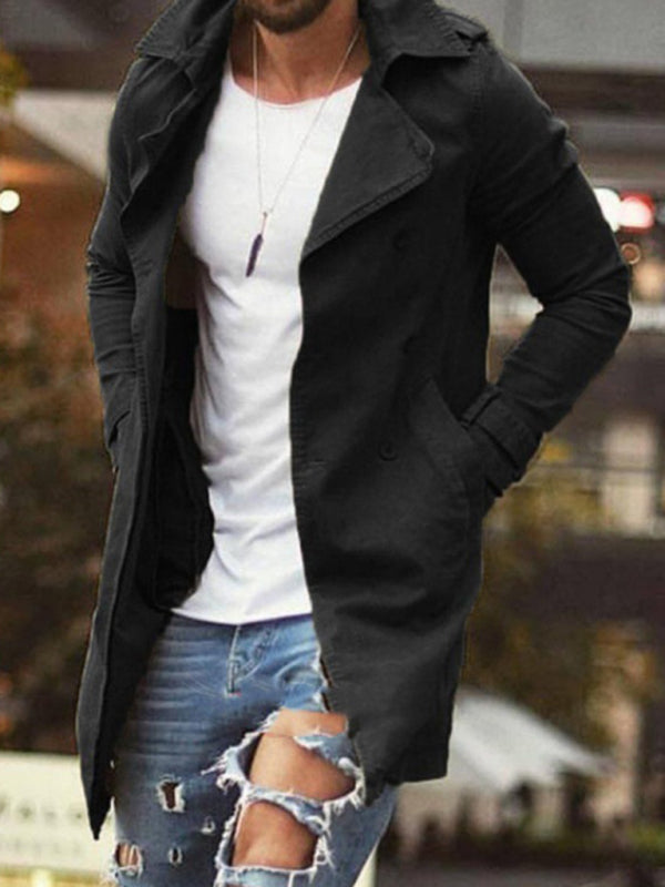 Men’s coat mid-length slim fit large size windbreaker casual jacket - Black / S