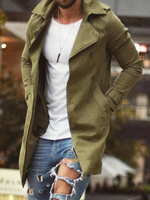 Men’s coat mid-length slim fit large size windbreaker casual jacket - Olive green / S