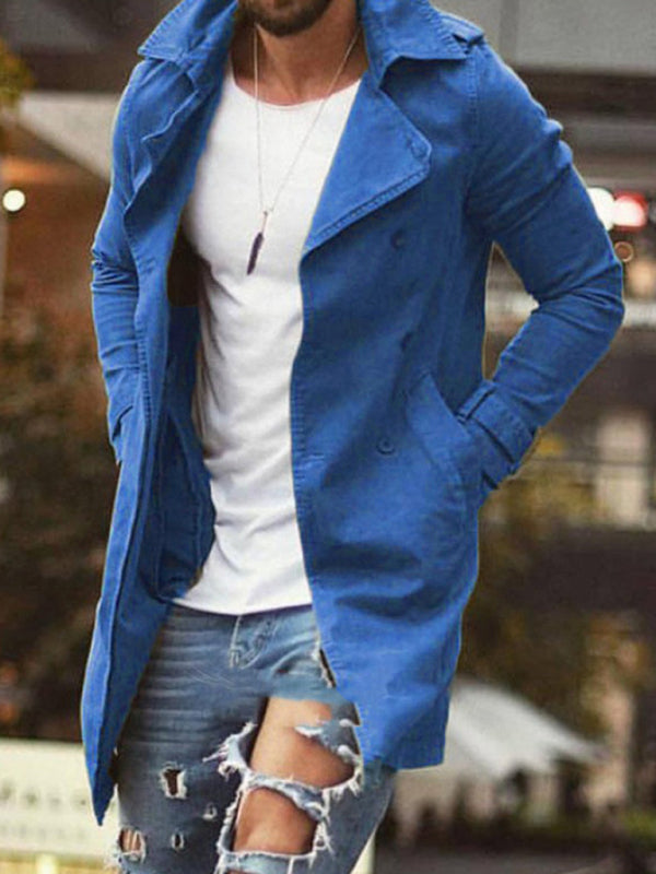 Men’s coat mid-length slim fit large size windbreaker casual jacket - Blue / S