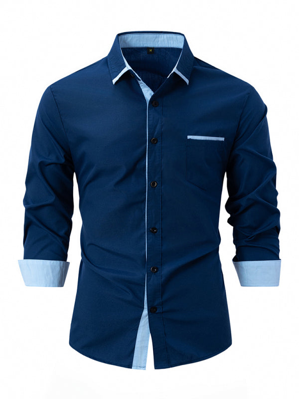 Men’s Color Block Business Slim Casual Shirt Long Sleeve Shirt - Champlain color / S