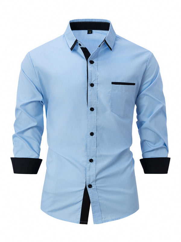 Men’s Color Block Business Slim Casual Shirt Long Sleeve Shirt - Clear blue / S