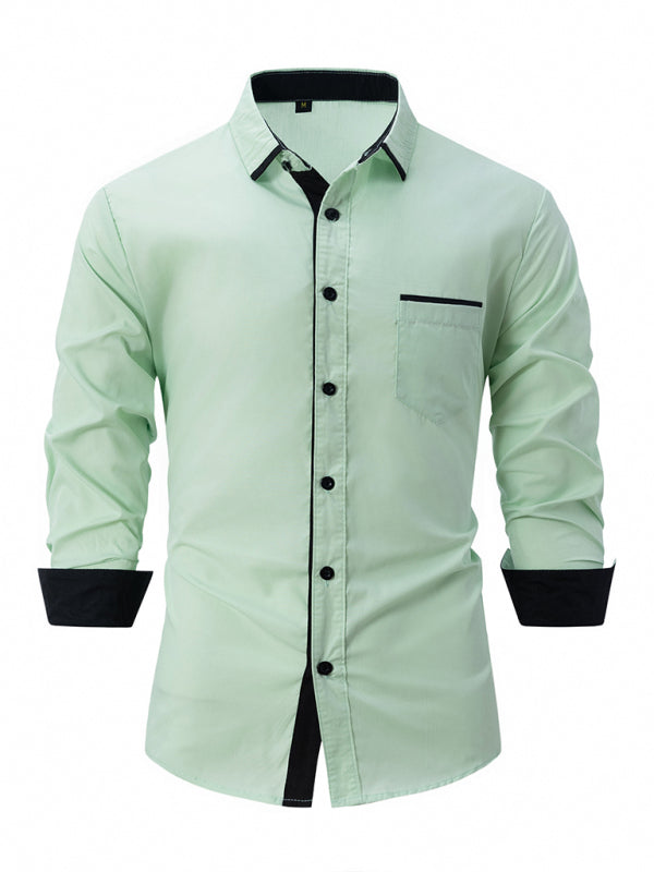 Men’s Color Block Business Slim Casual Shirt Long Sleeve Shirt - Pale green / S