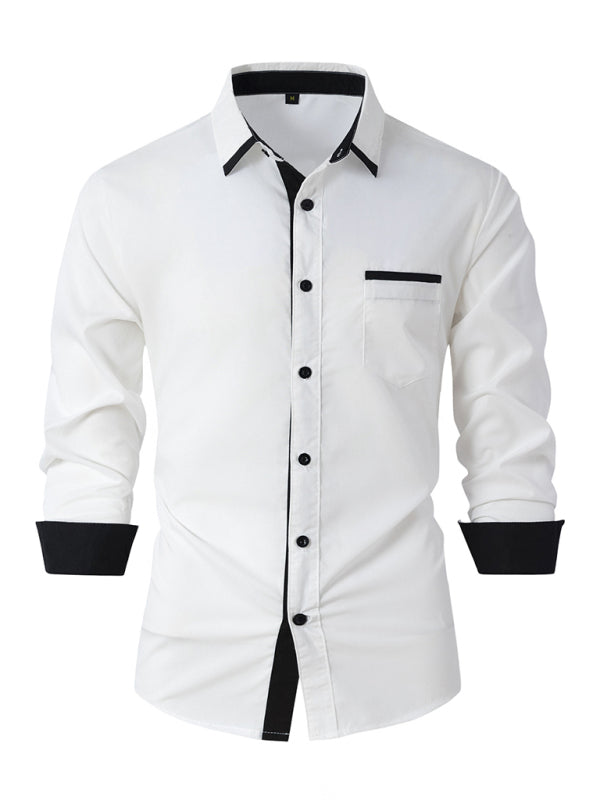 Men’s Color Block Business Slim Casual Shirt Long Sleeve Shirt - White / S