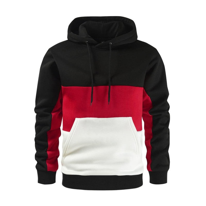 Men’s Color Block Color Contrast Long Sleeve Hooded Sweatshirt - Watermelon Red / M