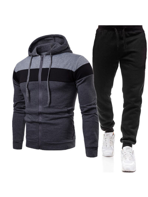 Men’s color block long sleeve hooded sweatshirt sets