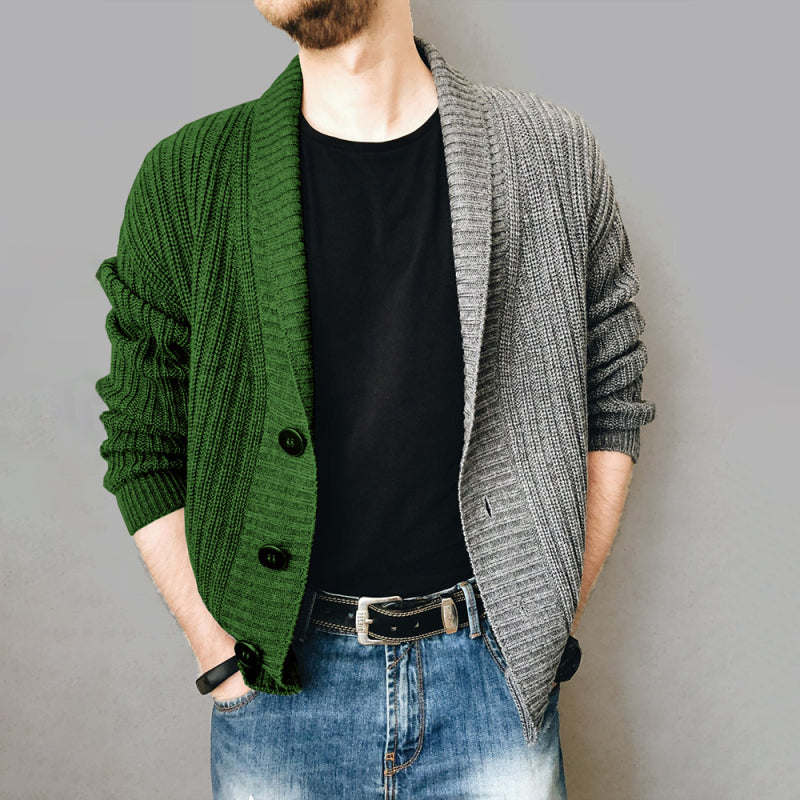 Men’s Color Block Single Breasted Casual Knit Cardigan - Green / M