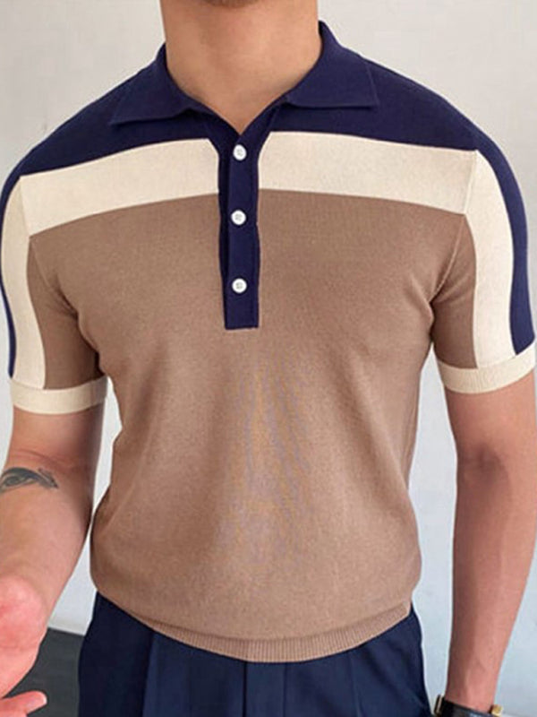 Men’s color Contrast Panel Short Sleeve Polo Shirt