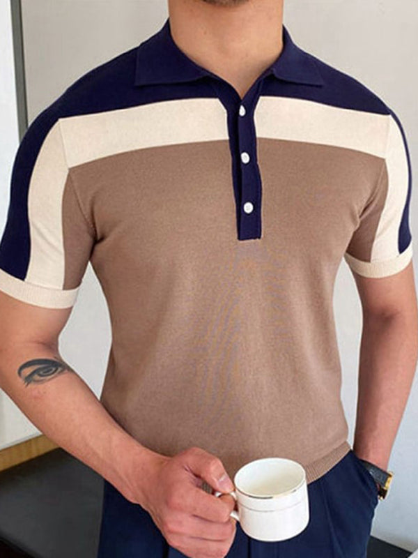 Men’s color Contrast Panel Short Sleeve Polo Shirt