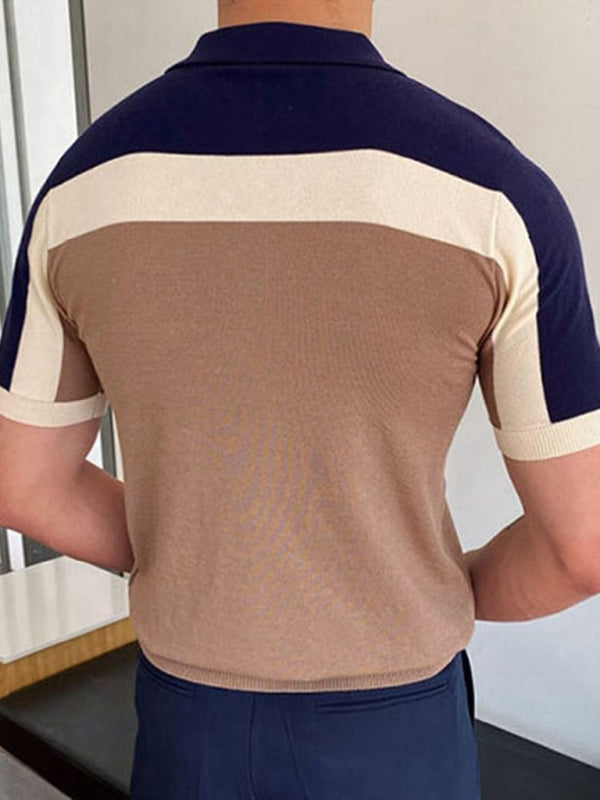 Men’s color Contrast Panel Short Sleeve Polo Shirt