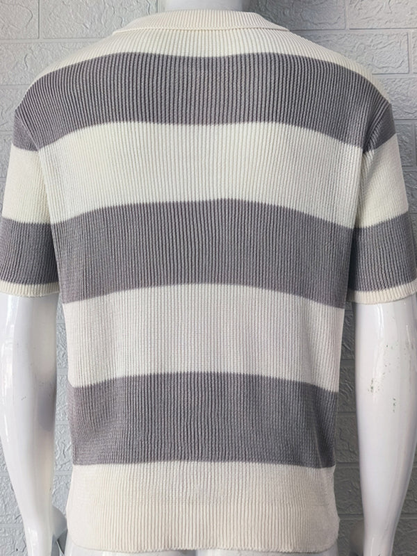 Men’s color matching short -sleeved lapel Polo knitwear