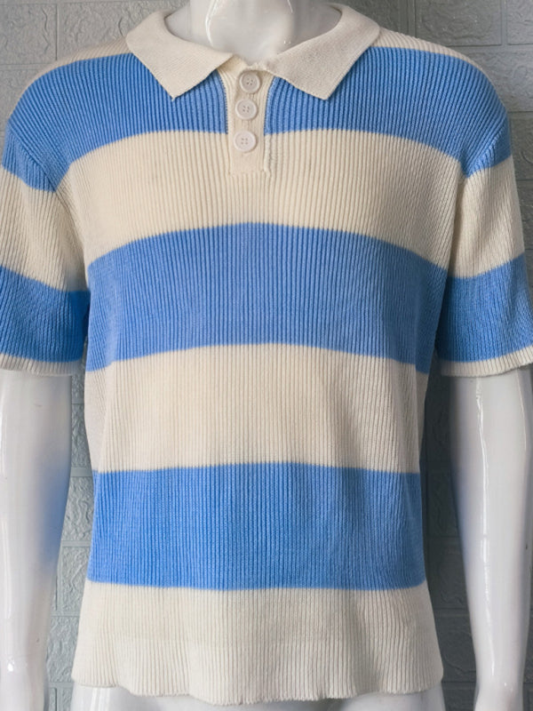 Men’s color matching short -sleeved lapel Polo knitwear