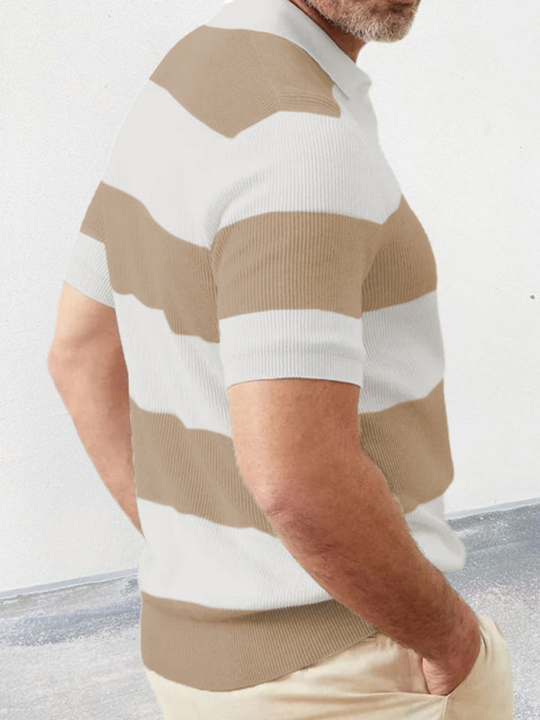 Men’s color matching short -sleeved lapel Polo knitwear