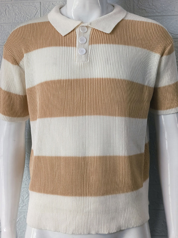 Men’s color matching short -sleeved lapel Polo knitwear