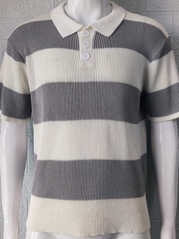 Men’s color matching short -sleeved lapel Polo knitwear